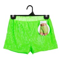 Hotpants Short Dame Pailletten Neon Groen