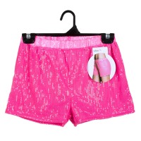 Hotpants Short Dame Pailletten Neon Roze