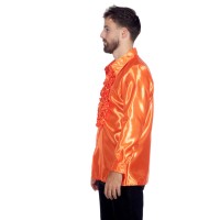 Disco Rucheshemd Unisex Satijn Neon Oranje