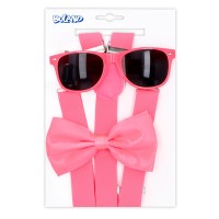 Accessoire Set Neon Roze (partybril, vlinderstrik en bretellen)