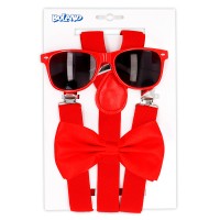 Accessoire Set Rood (partybril, vlinderstrik en bretellen)