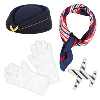 Verkleedset Stewardess (hoedje, sjaaltje, handschoenen en broche)