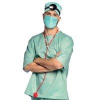 Verkleedset Dokter (kapje, hoofdband met frontale reflector, mondkapje en stethoscoop)